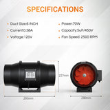 New Spider Farmer Grow Kits-6 Inch Inline Fan Air Carbon Filter 8 Feet Ducting Ventilation Combo